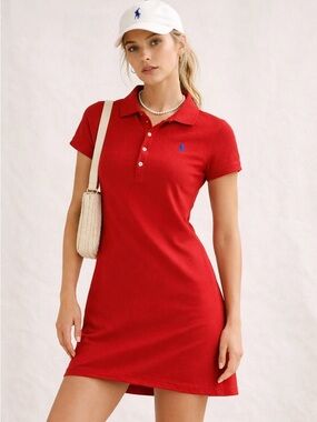 Ralph Lauren Sport Red Polo Dress | Classic Preppy Cotton Mini Shirt Dress M